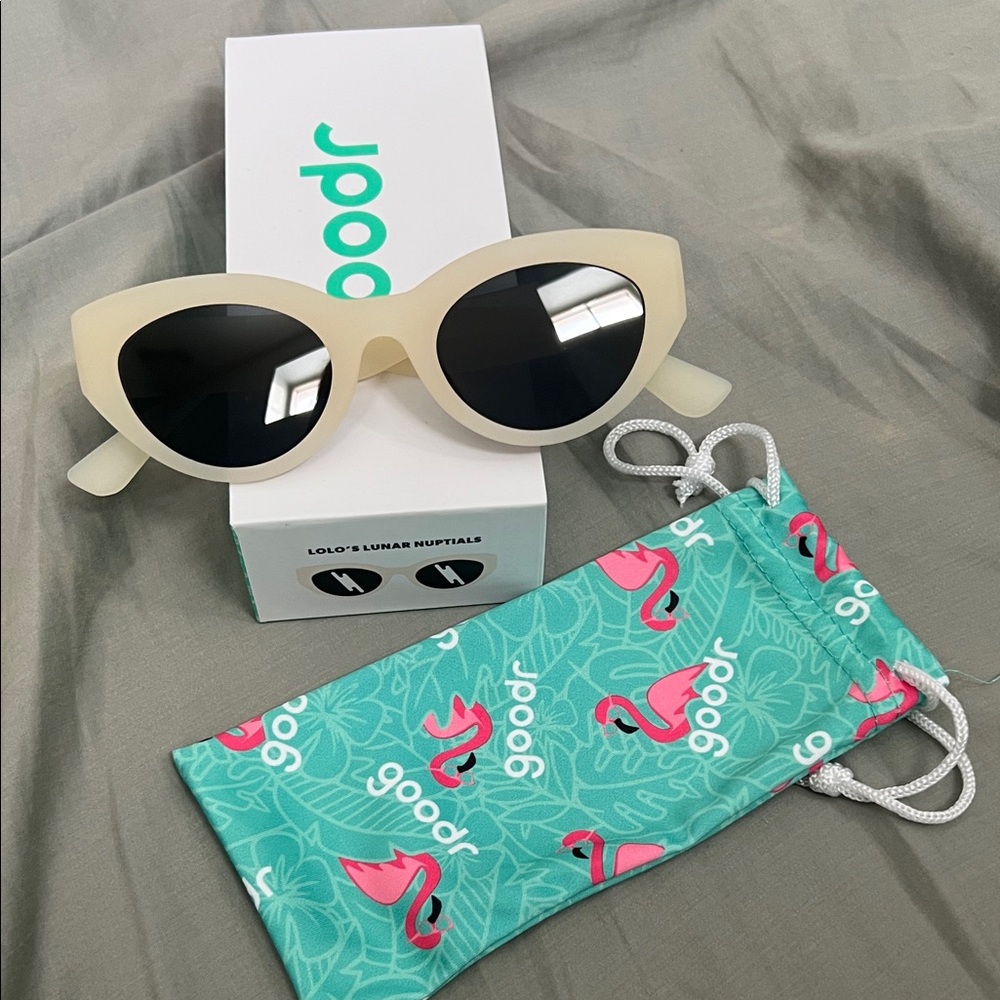 Goodr Lolos Lunar Nuptials Cat Eye Sunglasses in Matte Cream with Black Lenses